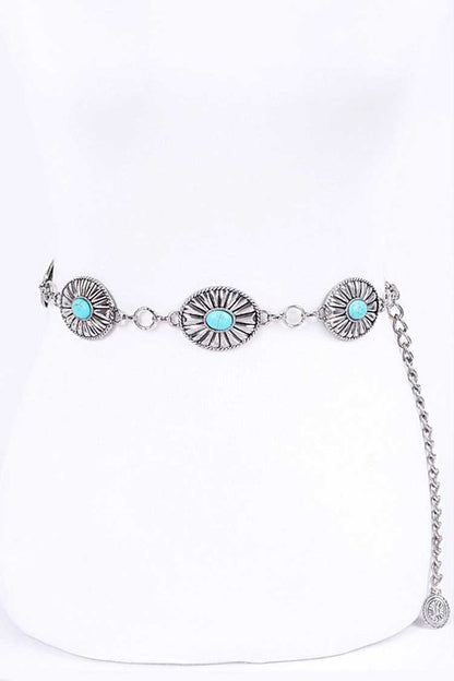 Turquoise Western Concho Chain Belt - Tigbul's Variety Fashion Shop