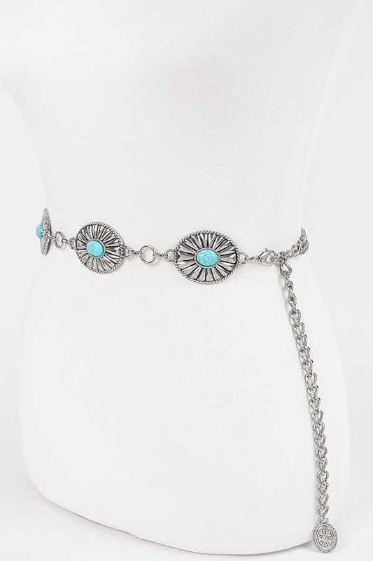Turquoise Western Concho Chain Belt - Tigbul's Variety Fashion Shop
