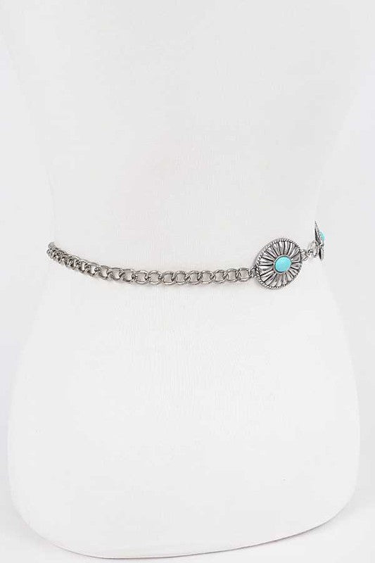Turquoise Western Concho Chain Belt - Tigbul's Variety Fashion Shop