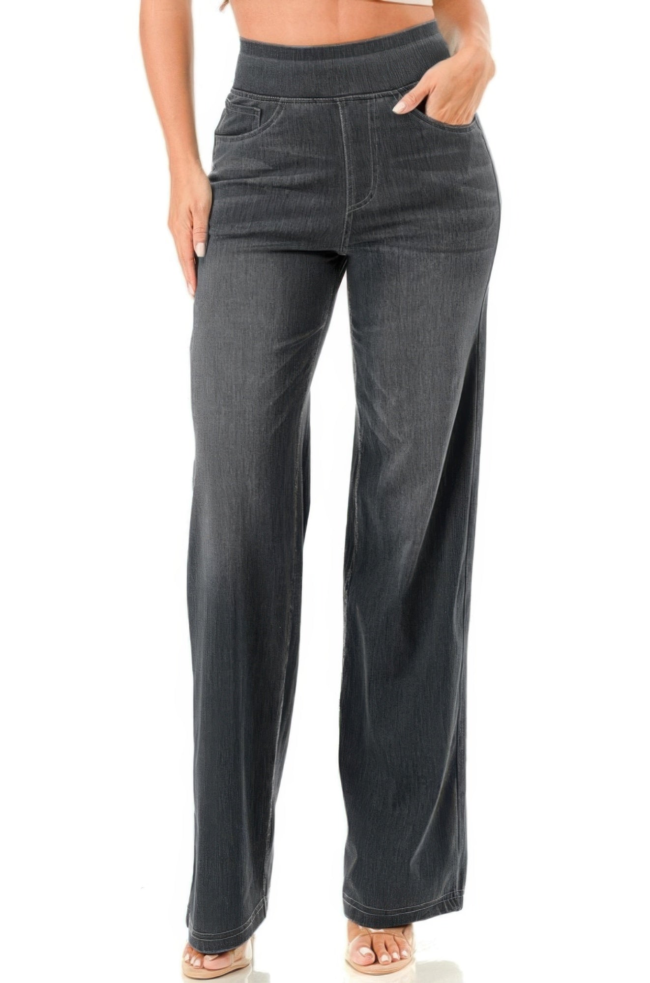 Ultra Soft flare baggy jeans, dark wash denim, front view with tapered-to-flare leg