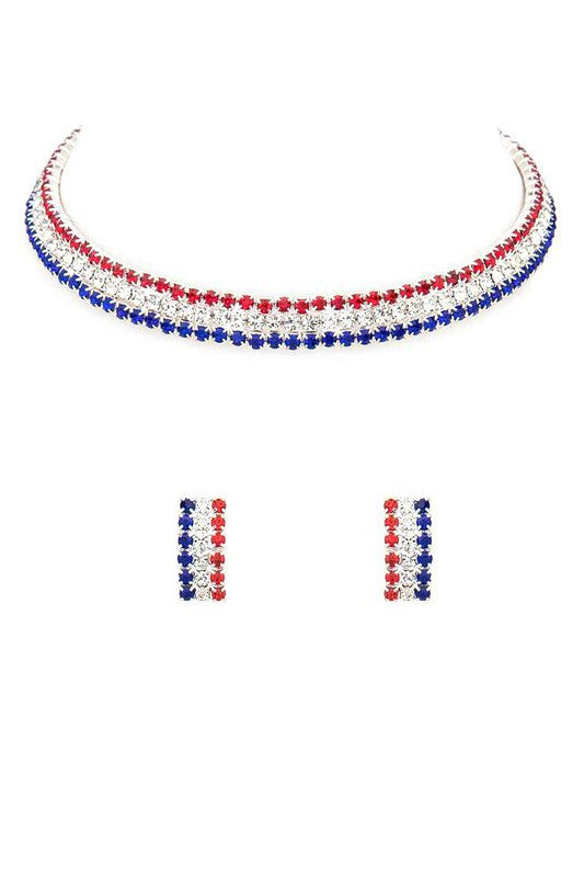 USA Rhinestone choker necklace set - Tigbul's Variety Fashion Shop