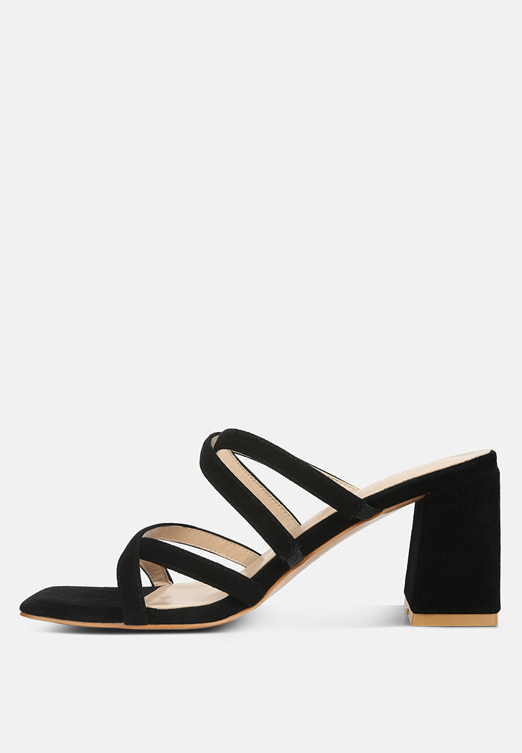 Valentina strappy block-heel sandals in black with crisscross straps