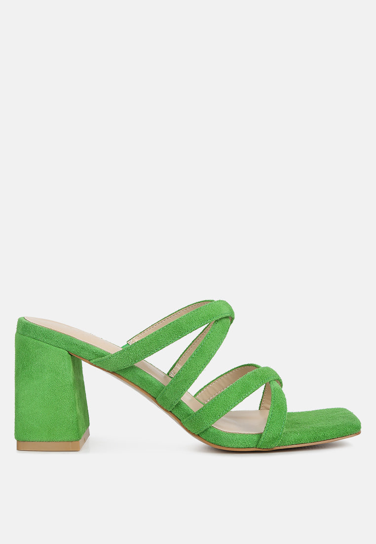 Valentina strappy block-heel sandals in mint green with chunky block heel