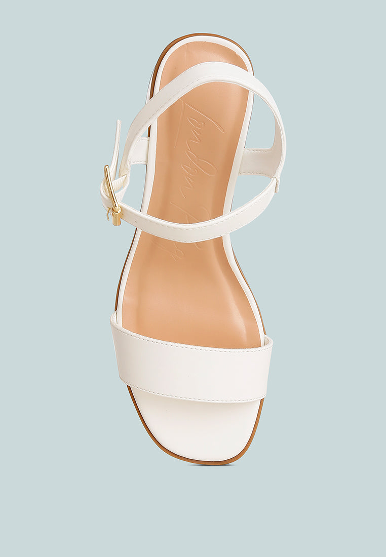 White Varya stacked heel sandal with ankle strap and open toe detail