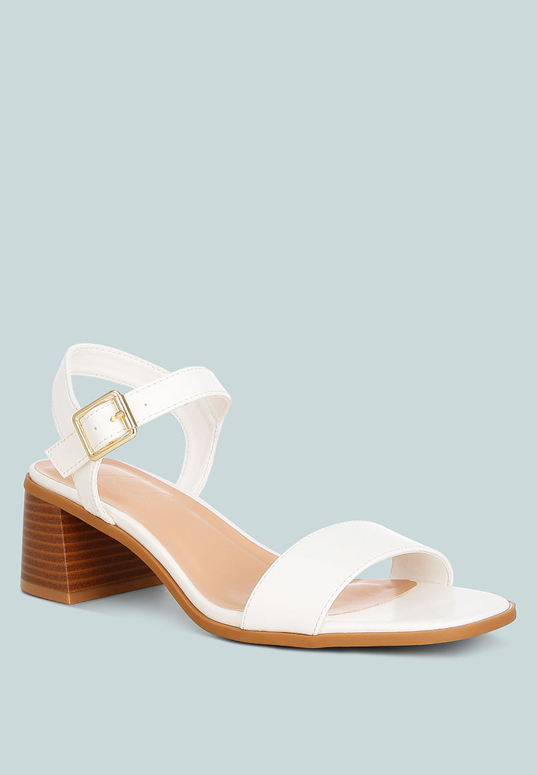 White Varya stacked heel sandal, open toe, wide strap and block heel