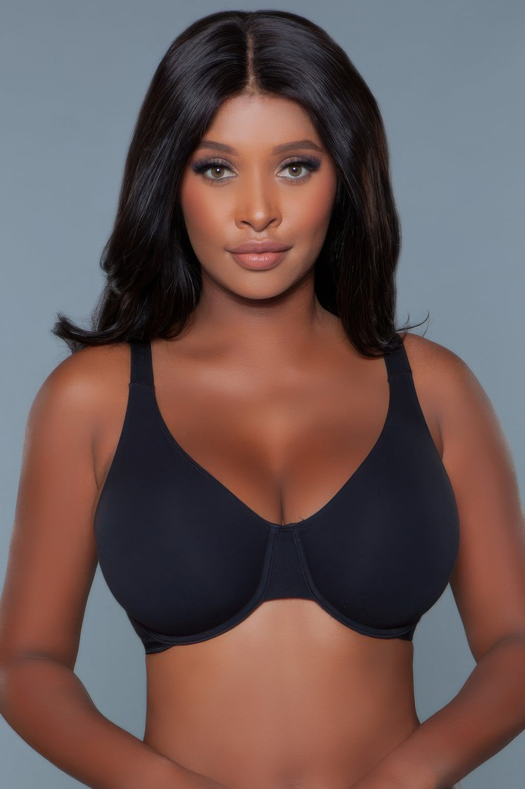 Veronica Bra in Black, front view with underwire cups and adjustable straps
