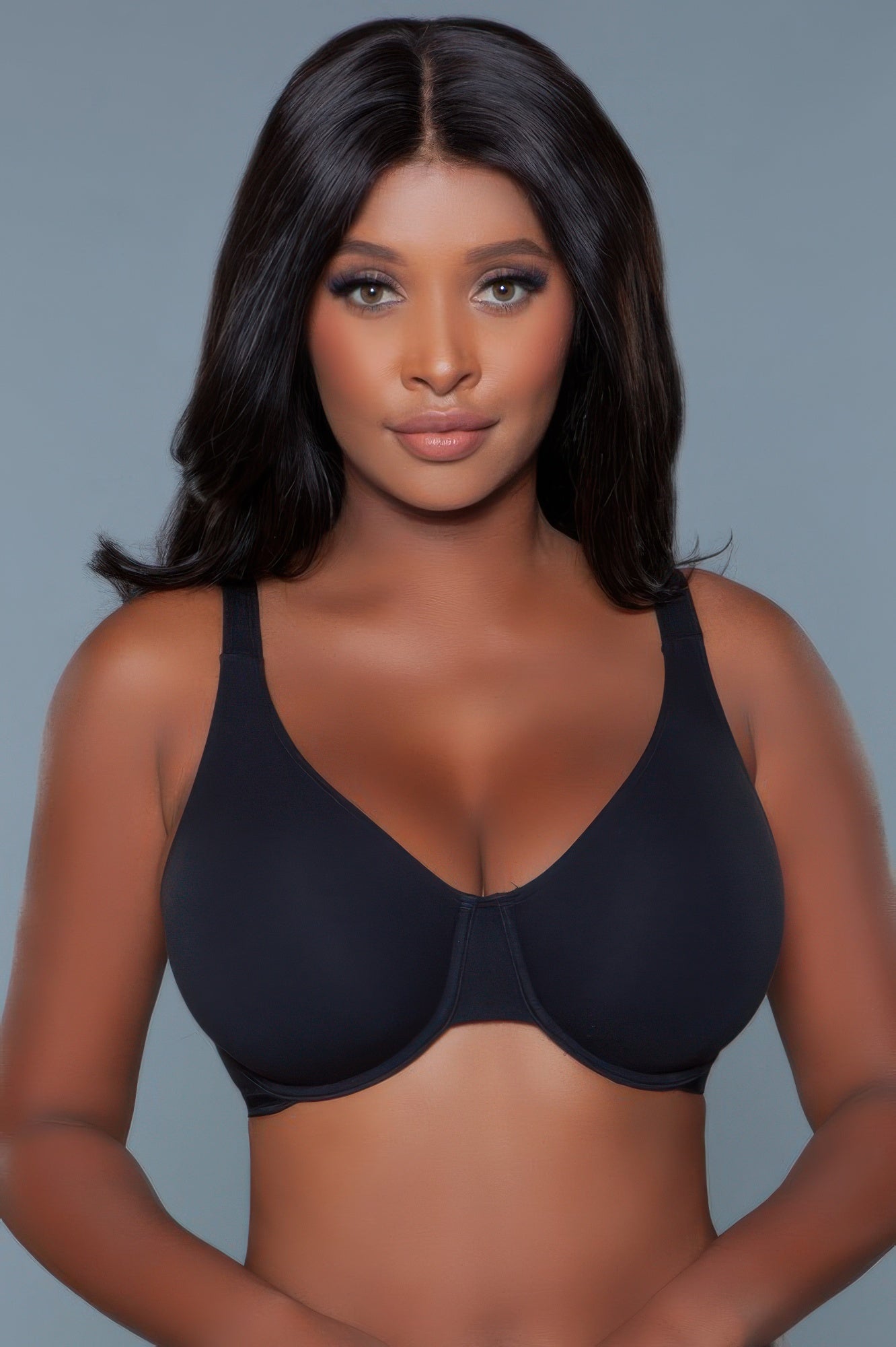 Veronica Bra in Black, front view with underwire cups and adjustable straps