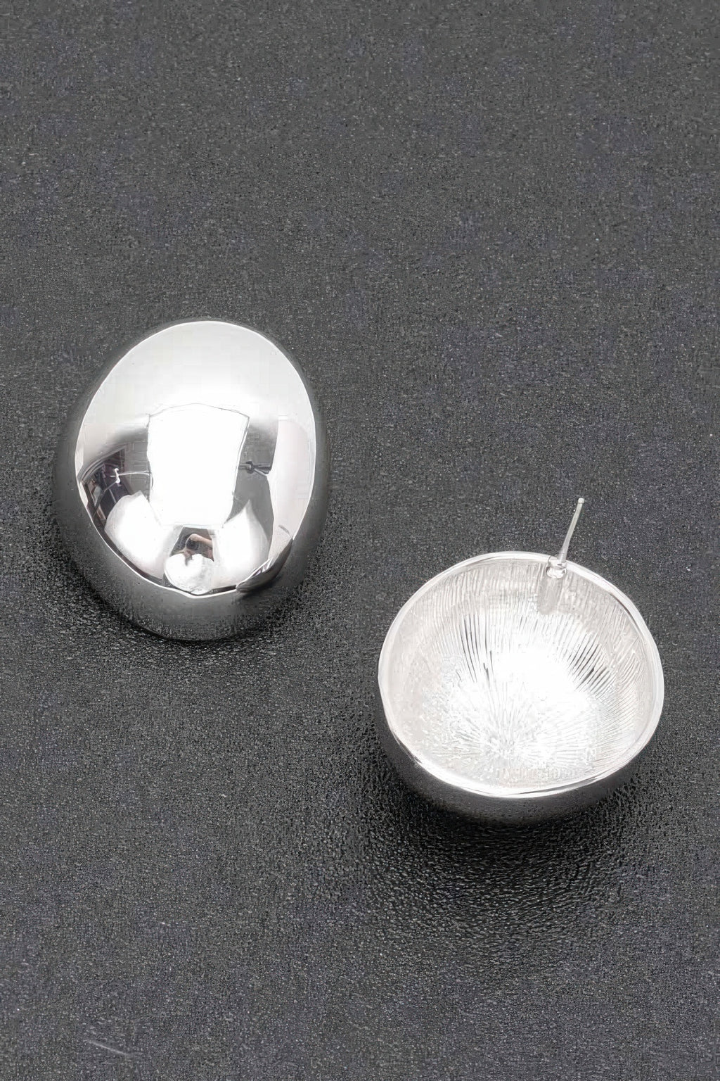 Vintage silver-plated oval stud earrings, domed disc with post backing