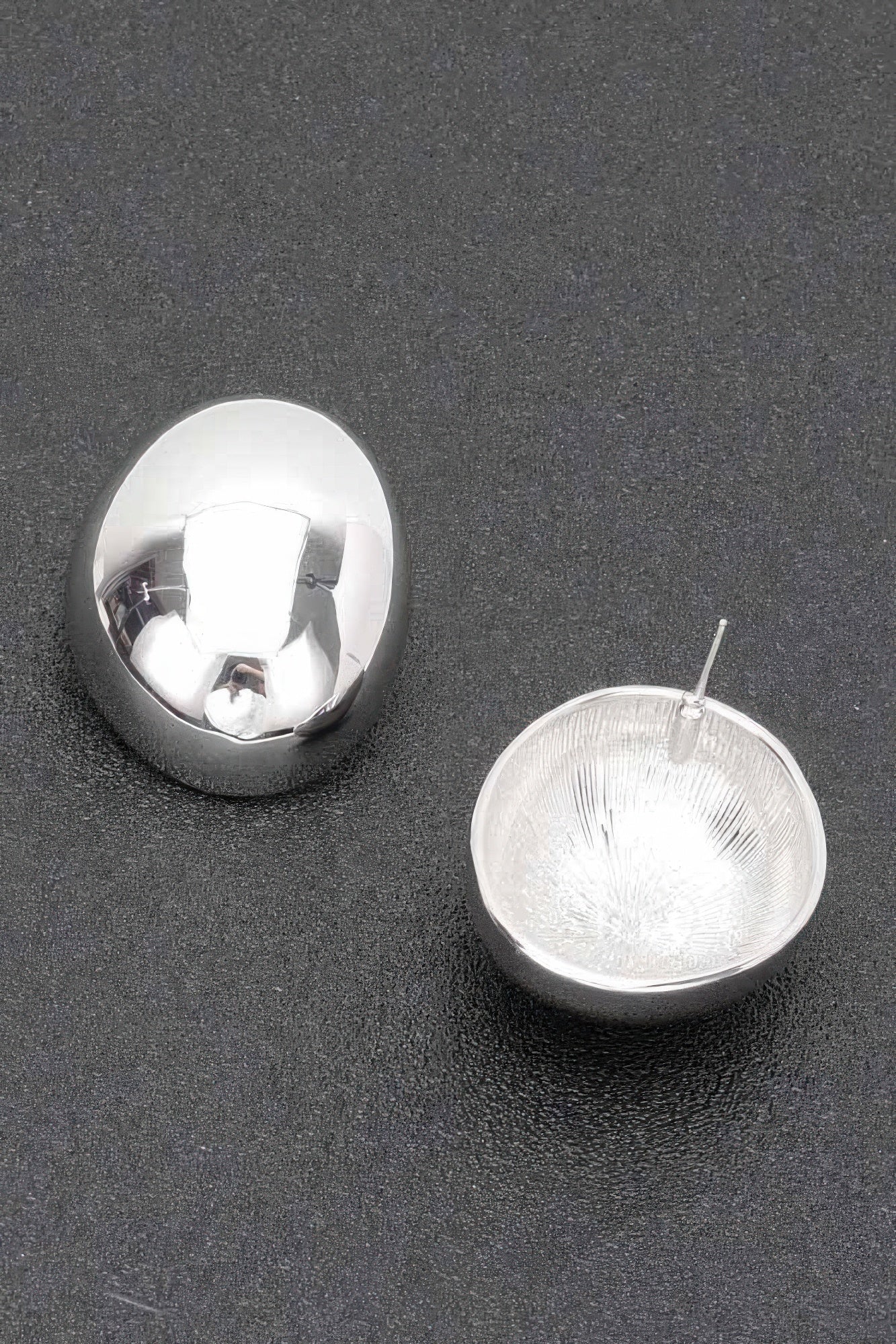 Vintage silver-plated oval stud earrings, domed disc with post backing