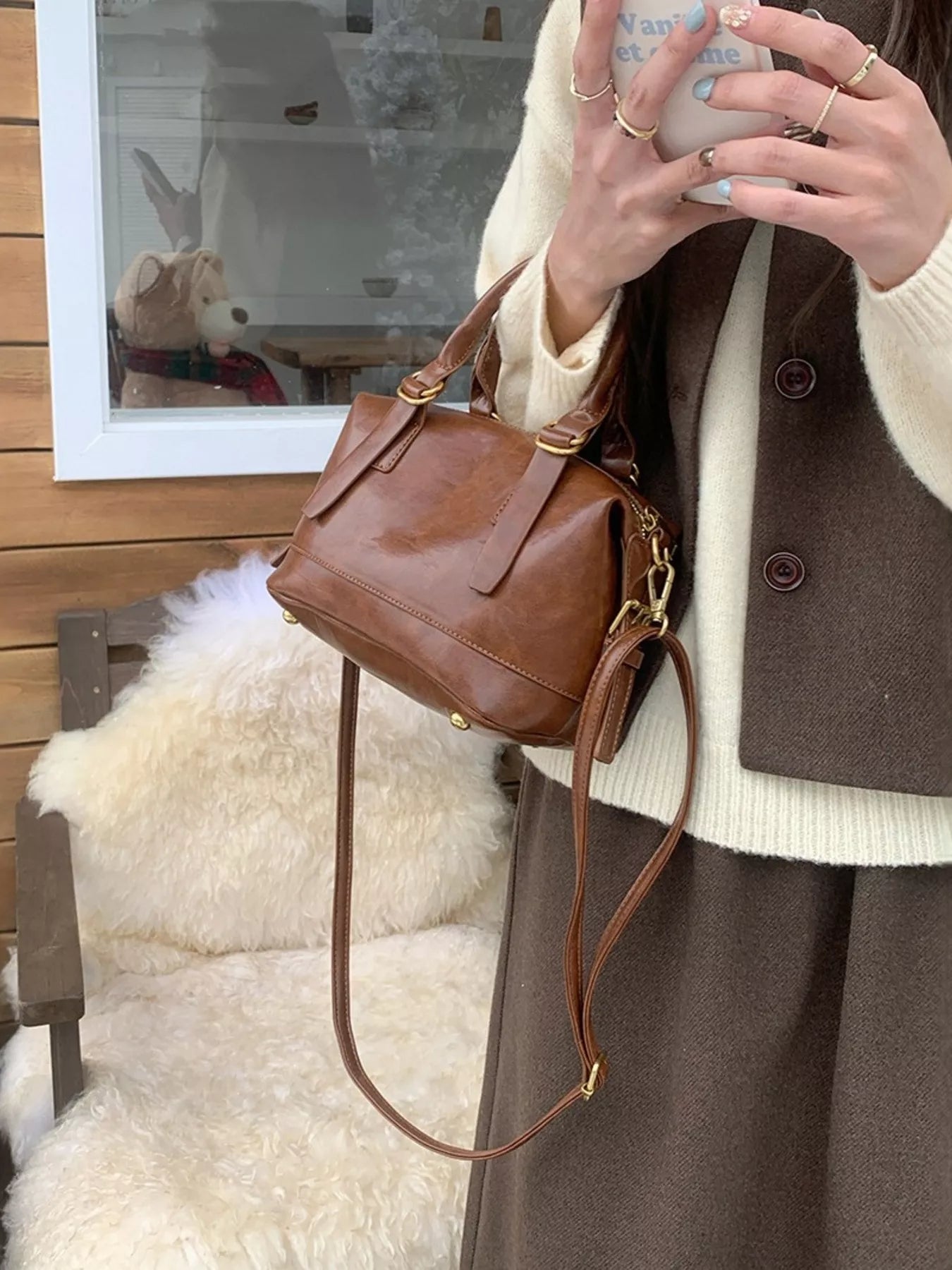 Vintage Leather Crossbody Bag - Tigbul's Variety Fashion Shop