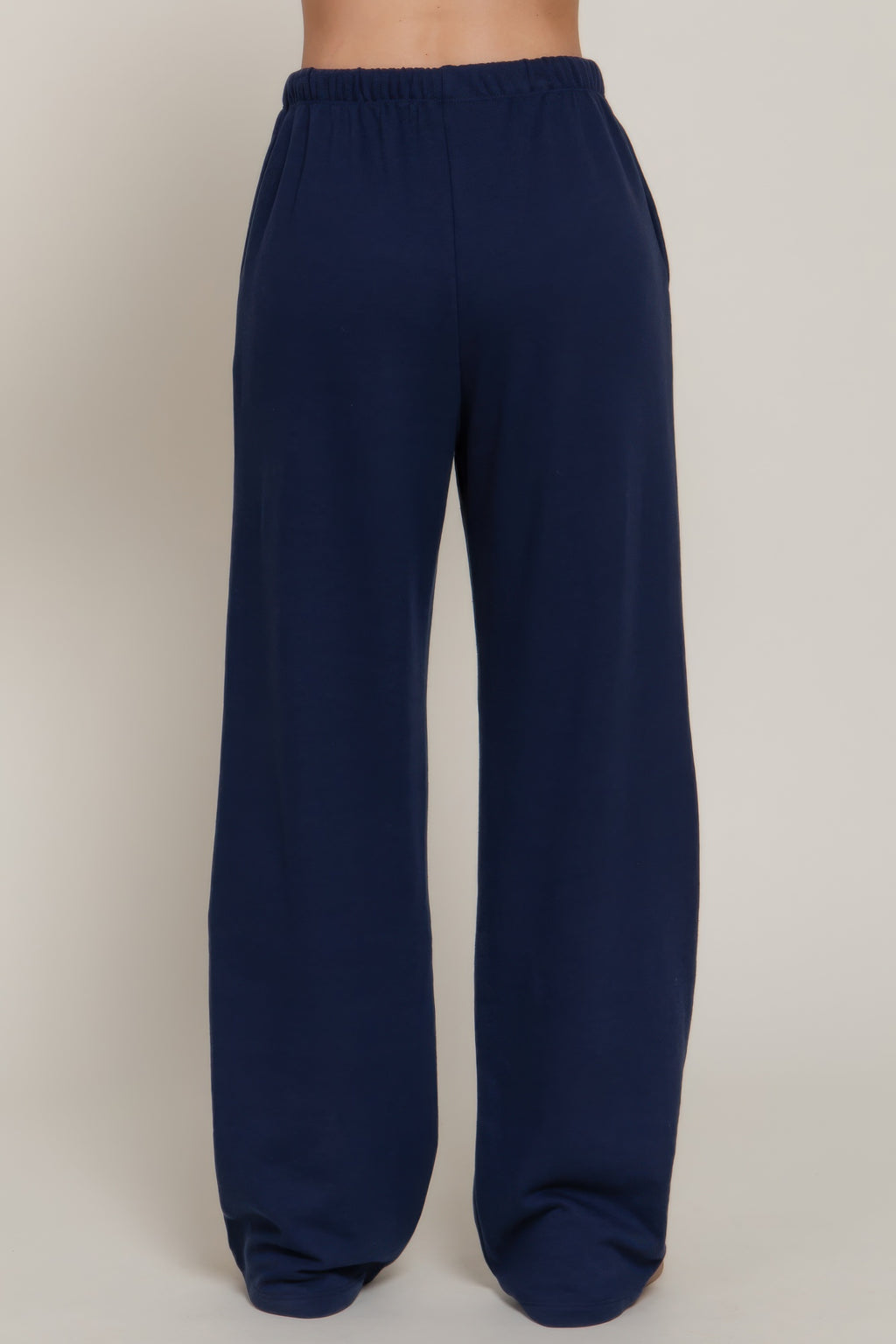 True navy waistband print detail sweatpants, full view of straight relaxed pant legs