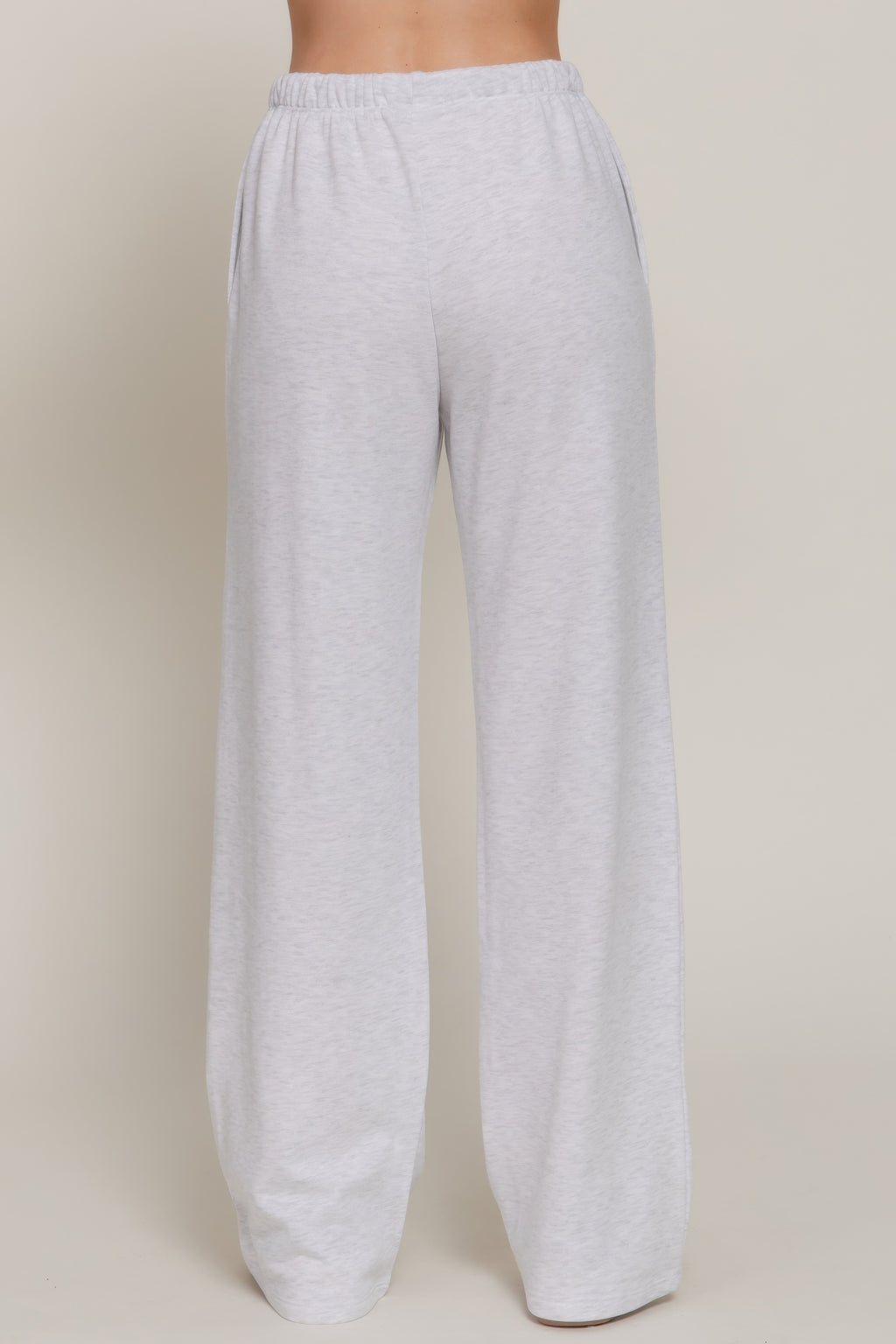 Grey-marl sweatpants full view with elastic waistband and wide straight relaxed leg openings