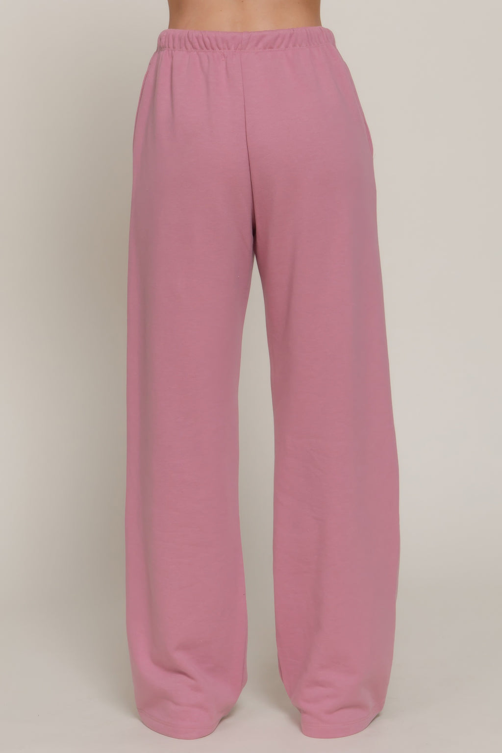 Dusty pink waistband print detail sweatpants, wide straight-leg silhouette