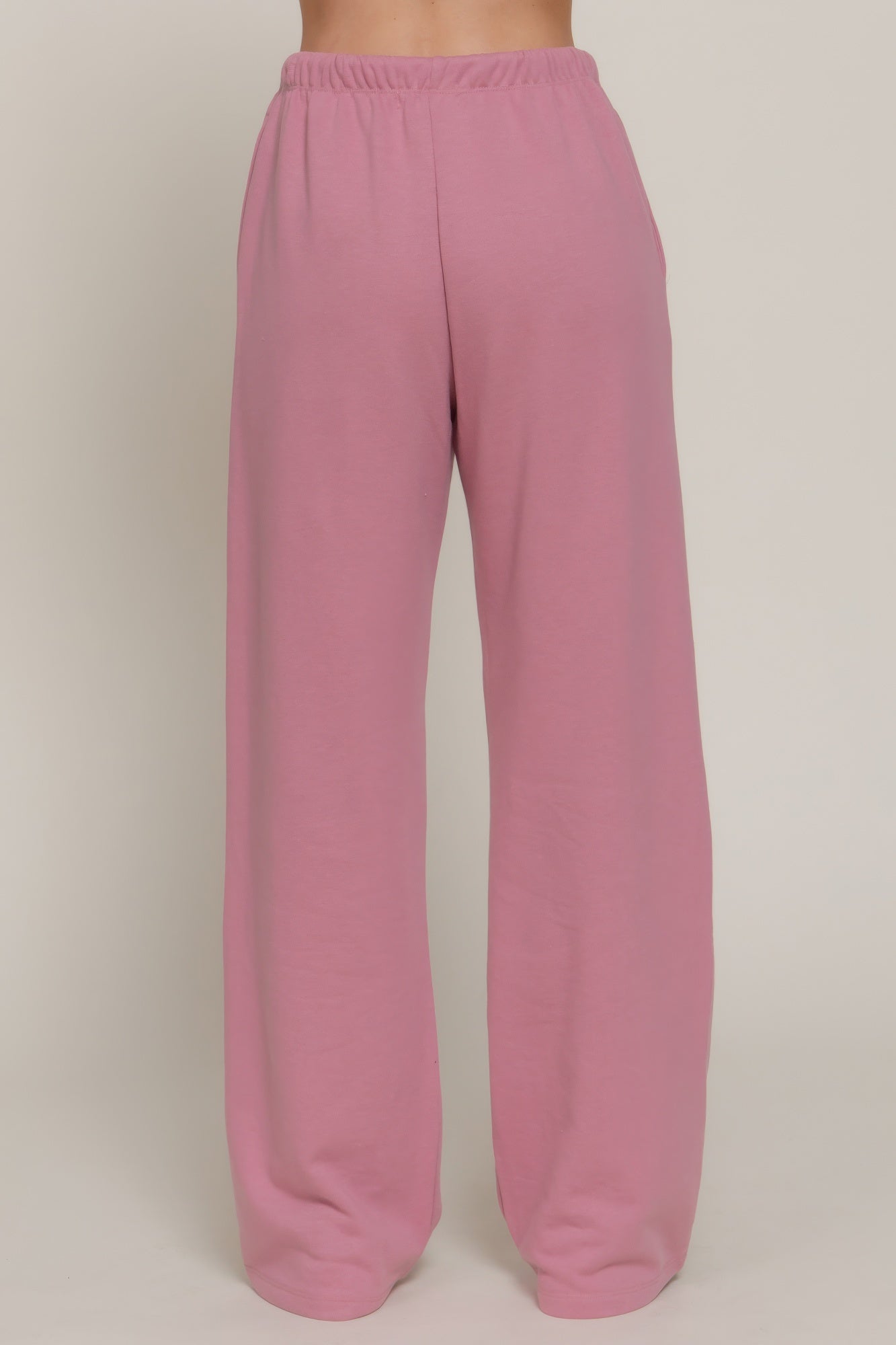 Dusty pink waistband print detail sweatpants, wide straight-leg silhouette