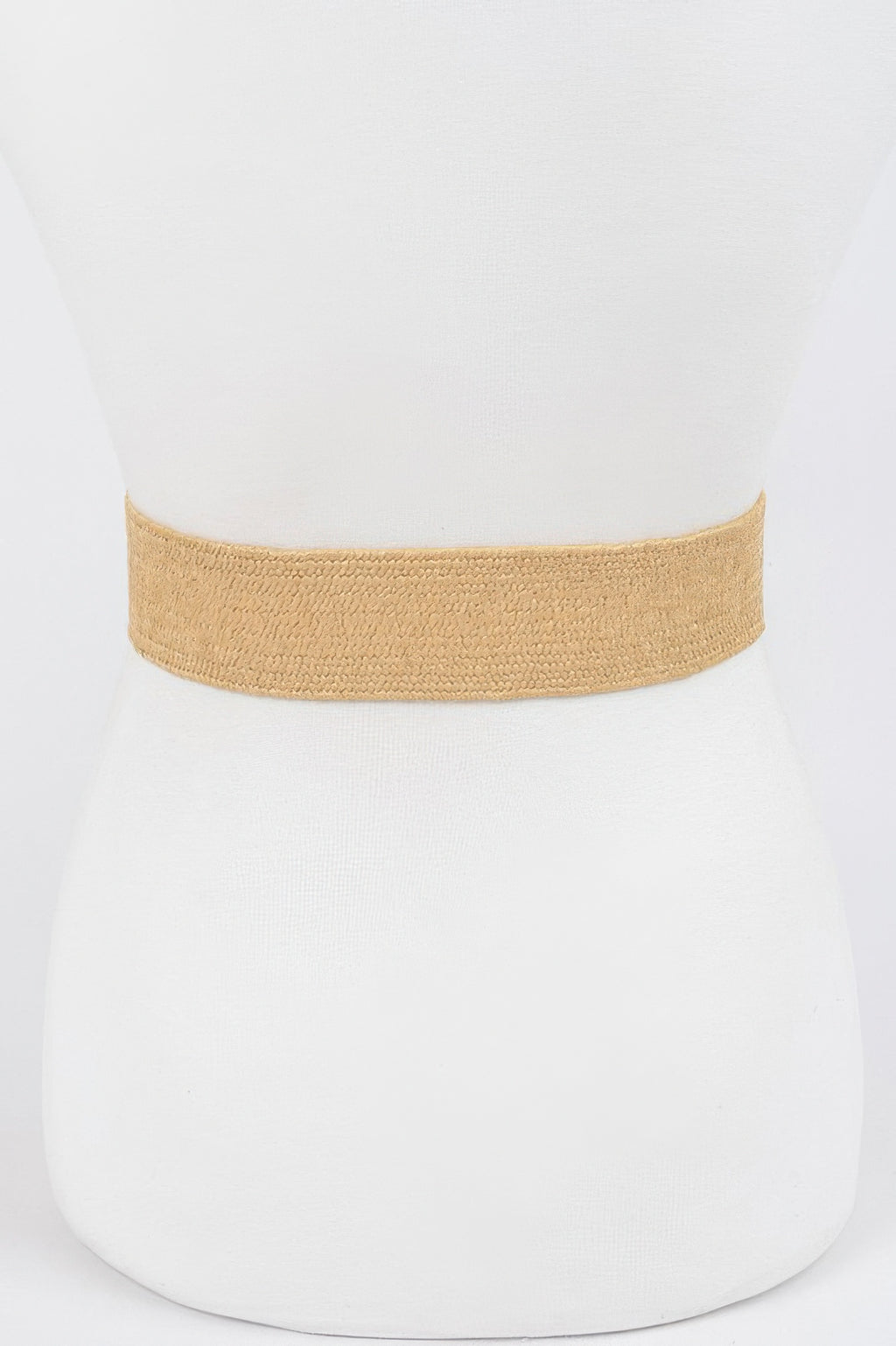 Weaved pearl buckle belt, nude gold wide woven strap with no buckle in view