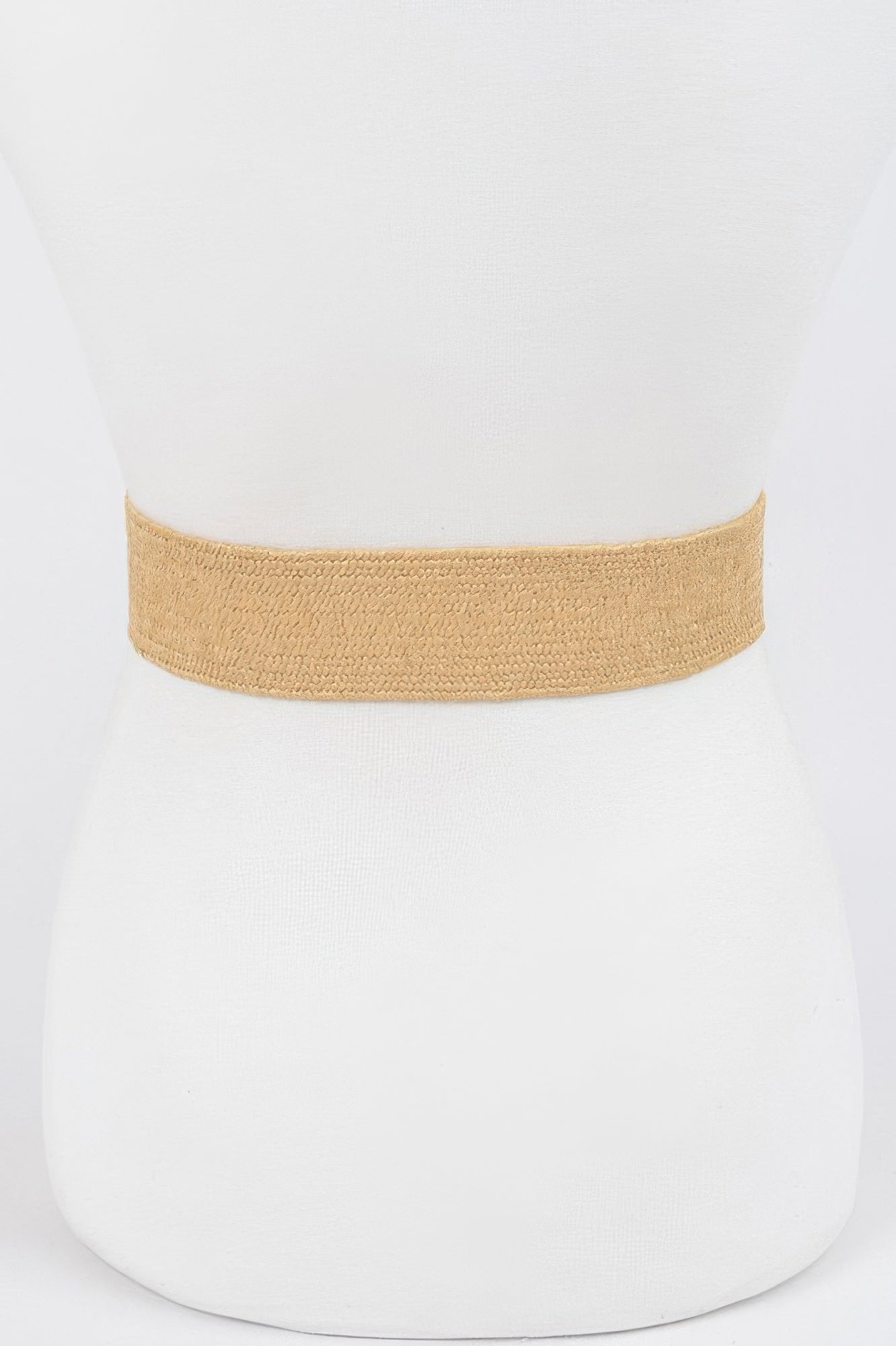 Weaved pearl buckle belt, nude gold wide woven strap with no buckle in view