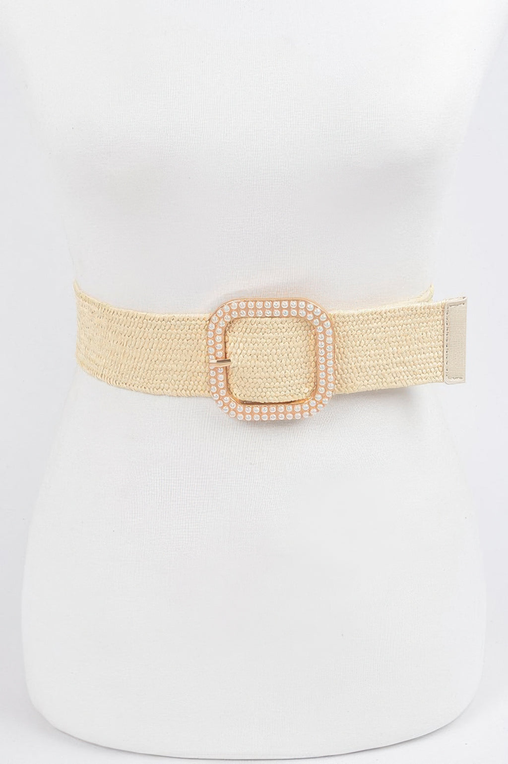 Weaved pearl buckle belt by Tigbul's Variety Fashion Shop, nude gold square buckle