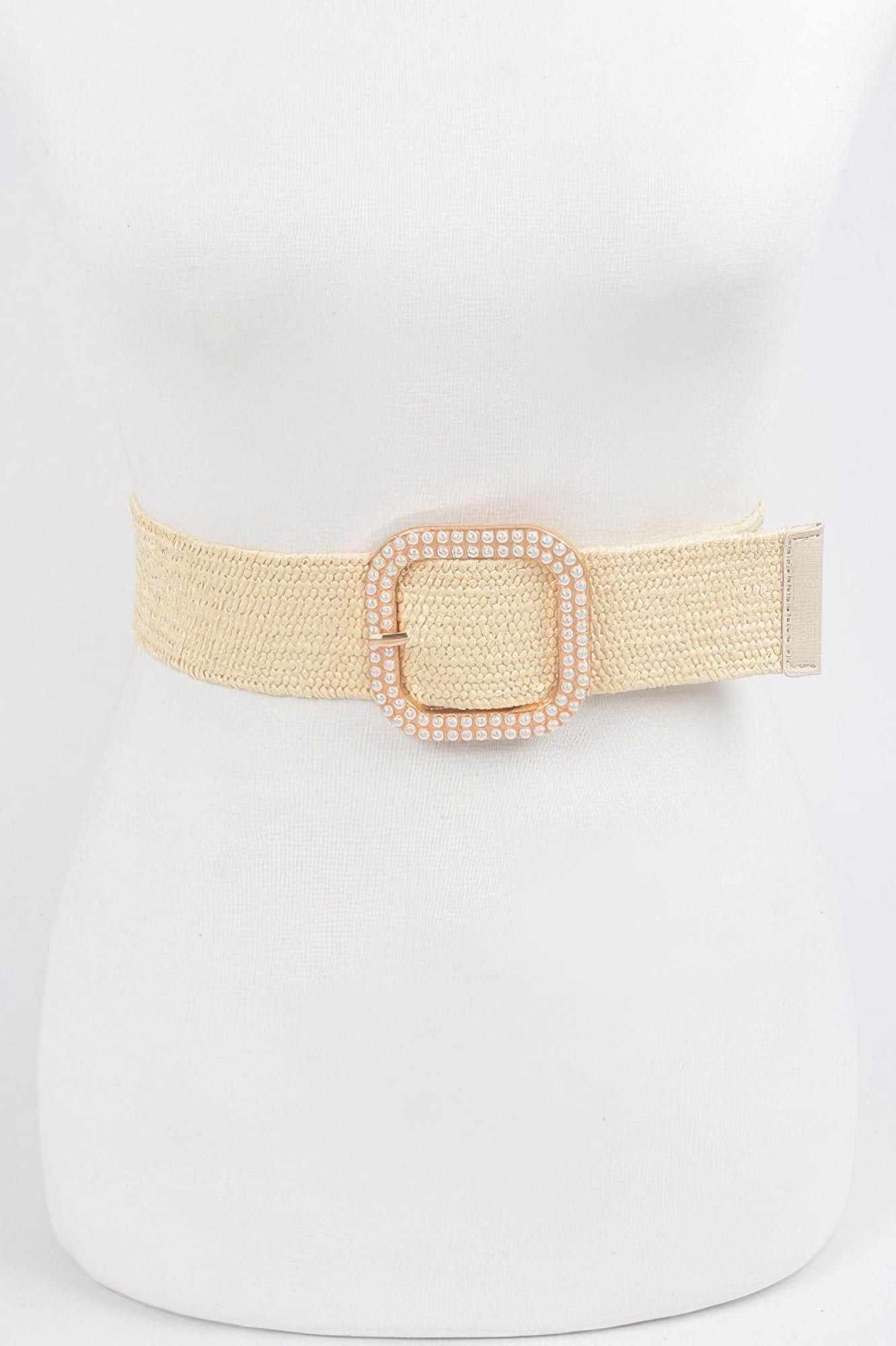 Weaved pearl buckle belt by Tigbul's Variety Fashion Shop, nude gold square buckle