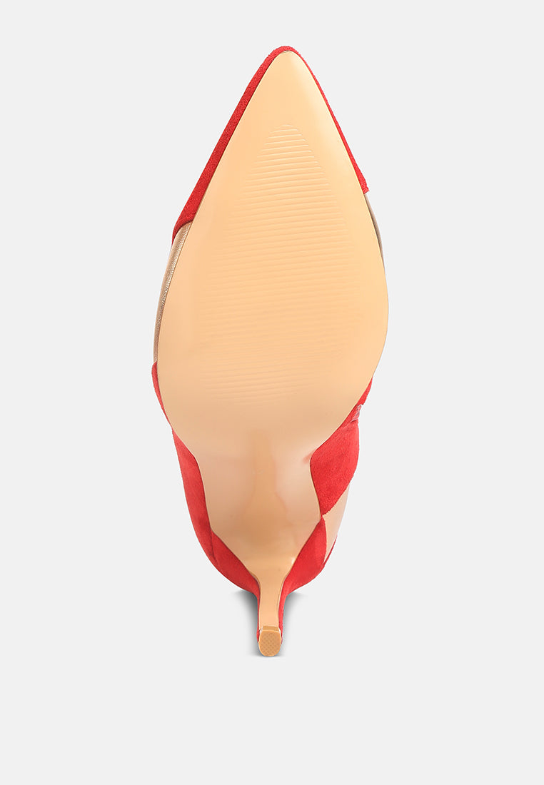 Red stiletto boot with pointed toe and smooth inner sole