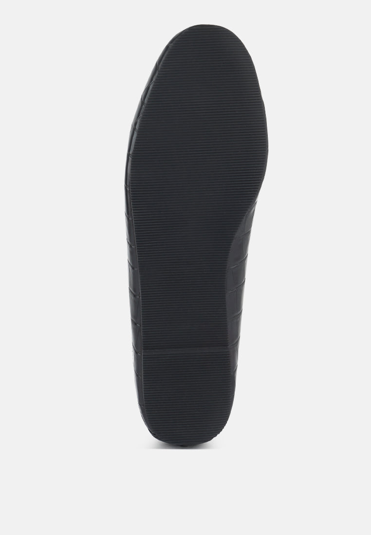 Black loafer sole view with fine textured tread