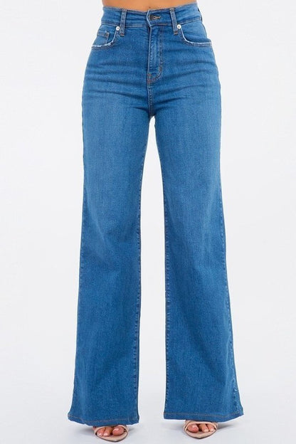 Wide Leg Jean Pants in Medium Blue - Tigbul's Variety Fashion Shop