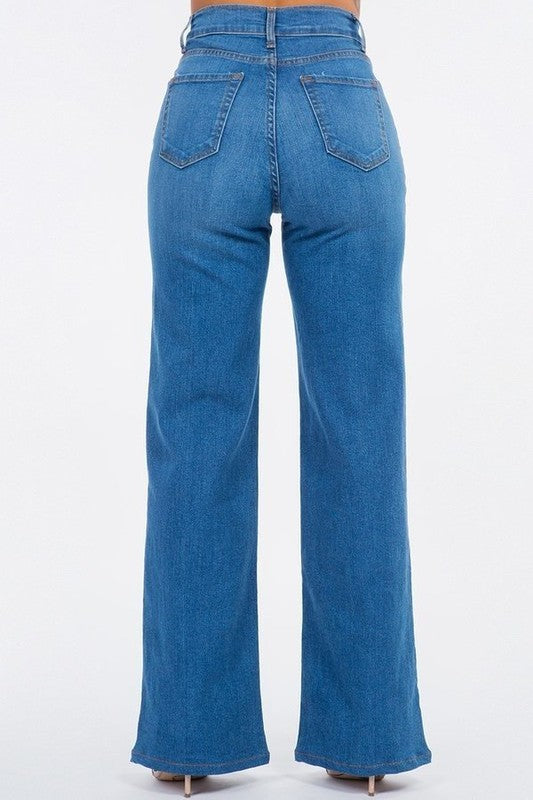 Wide Leg Jean Pants in Medium Blue - Tigbul's Variety Fashion Shop
