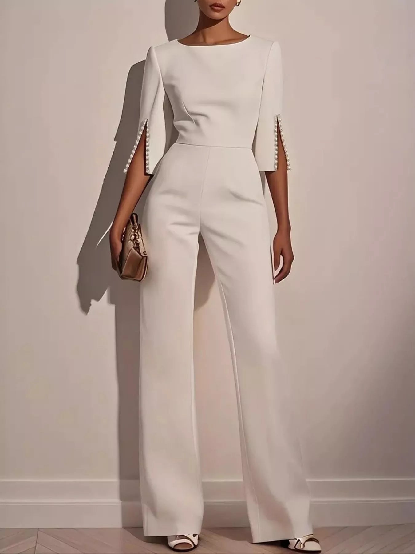 Wide-Leg Jumpsuit with Slit Sleeve - Tigbul's Variety Fashion Shop