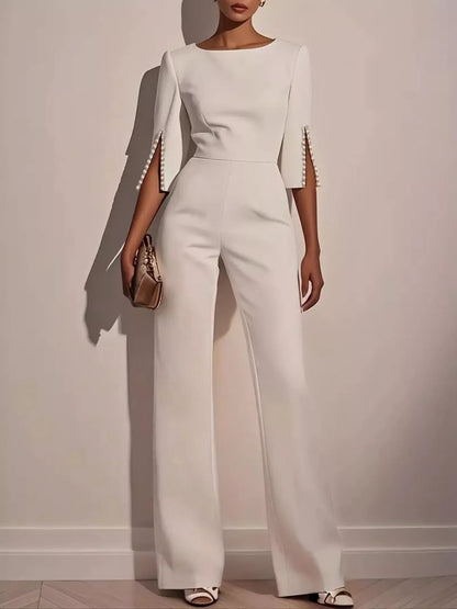 Wide-Leg Jumpsuit with Slit Sleeve - Tigbul's Variety Fashion Shop