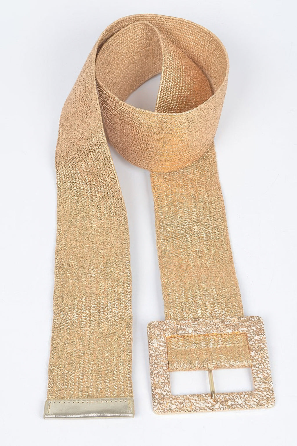 Breiter Stoffgürtel (One size) mit goldfarbener quadratischer Metallschnalle und gewebter Textur
