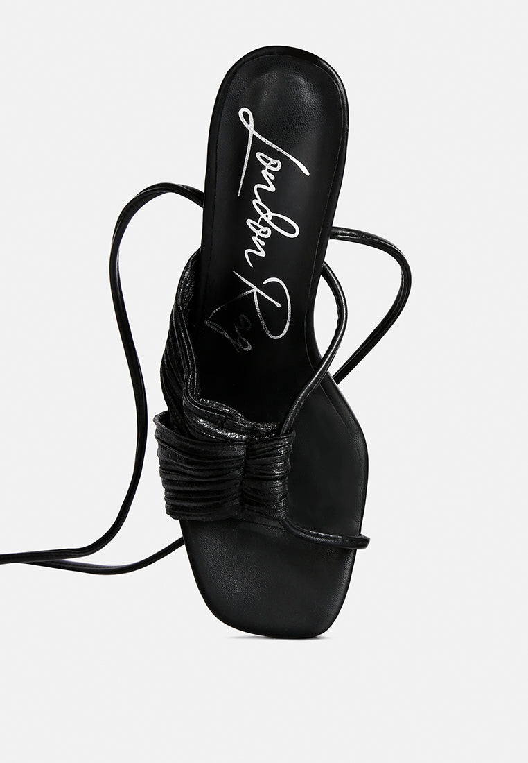 Xuxa Metallic Tie Up Italian Block Heel Sandals - Tigbul's Variety Fashion Shop