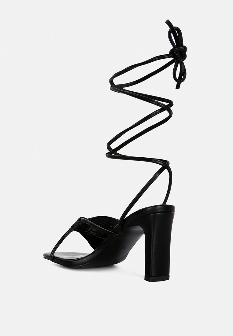 Xuxa Metallic Tie Up Italian Block Heel Sandals - Tigbul's Variety Fashion Shop