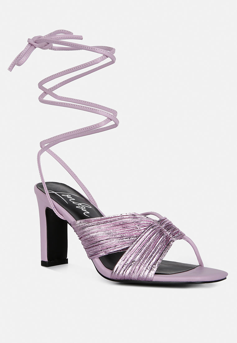 Xuxa Metallic Tie Up Italian Block Heel Sandals - Tigbul's Variety Fashion Shop