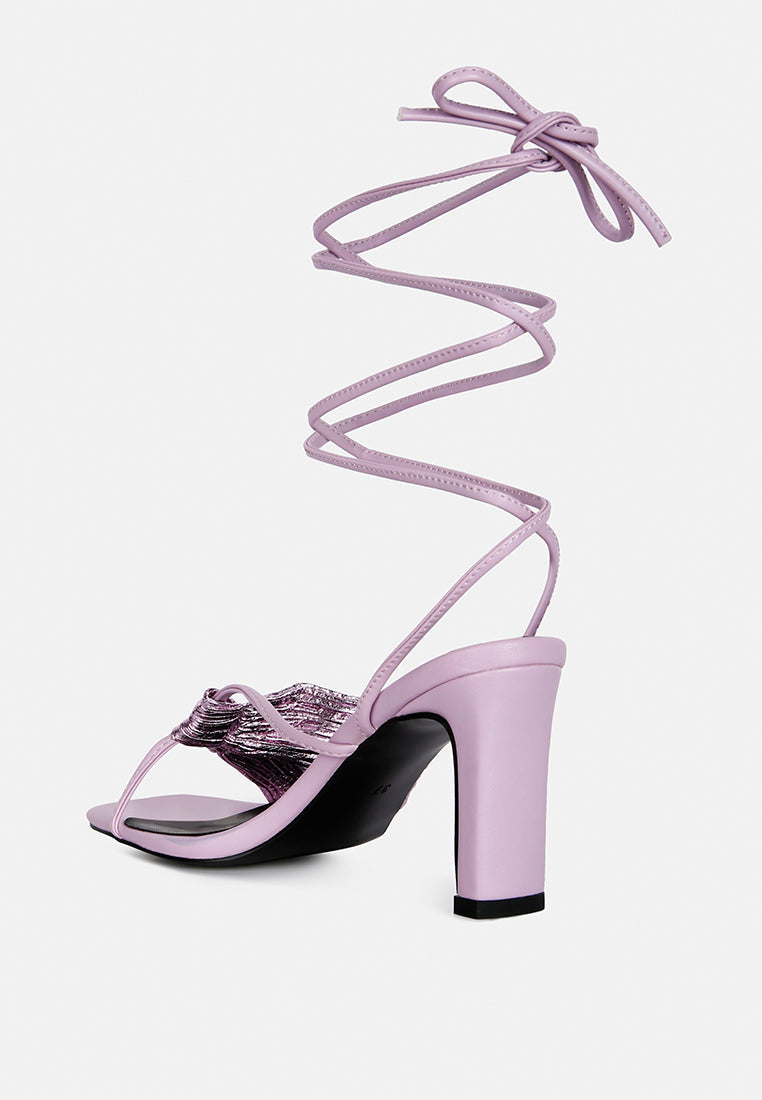 Xuxa Metallic Tie Up Italian Block Heel Sandals - Tigbul's Variety Fashion Shop