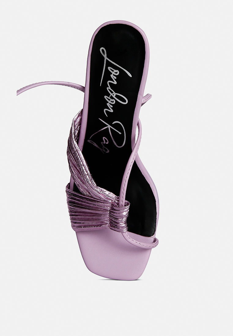 Xuxa Metallic Tie Up Italian Block Heel Sandals - Tigbul's Variety Fashion Shop