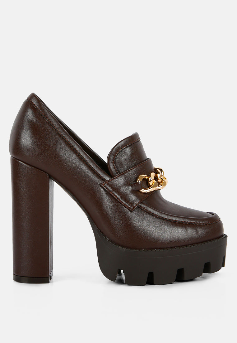 Y2K Chunky High Block Heeled Loafers - Tigbul's Variety Fashion Shop