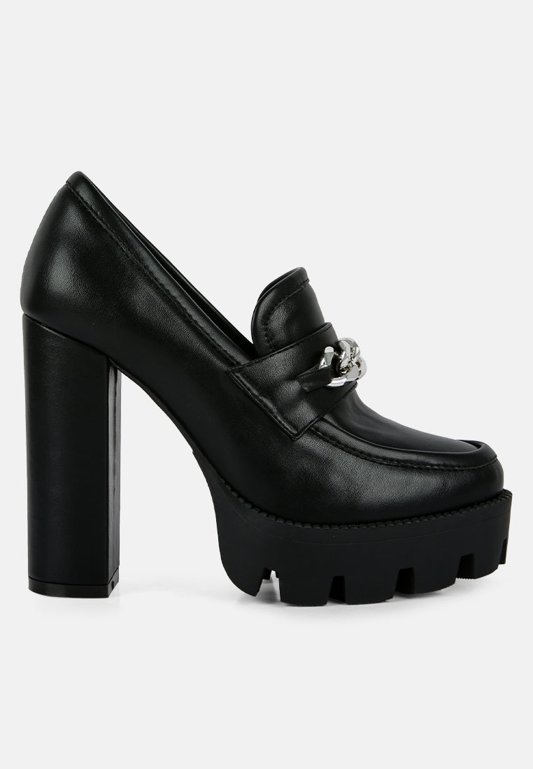 Y2K Chunky High Block Heeled Loafers - Tigbul's Variety Fashion Shop
