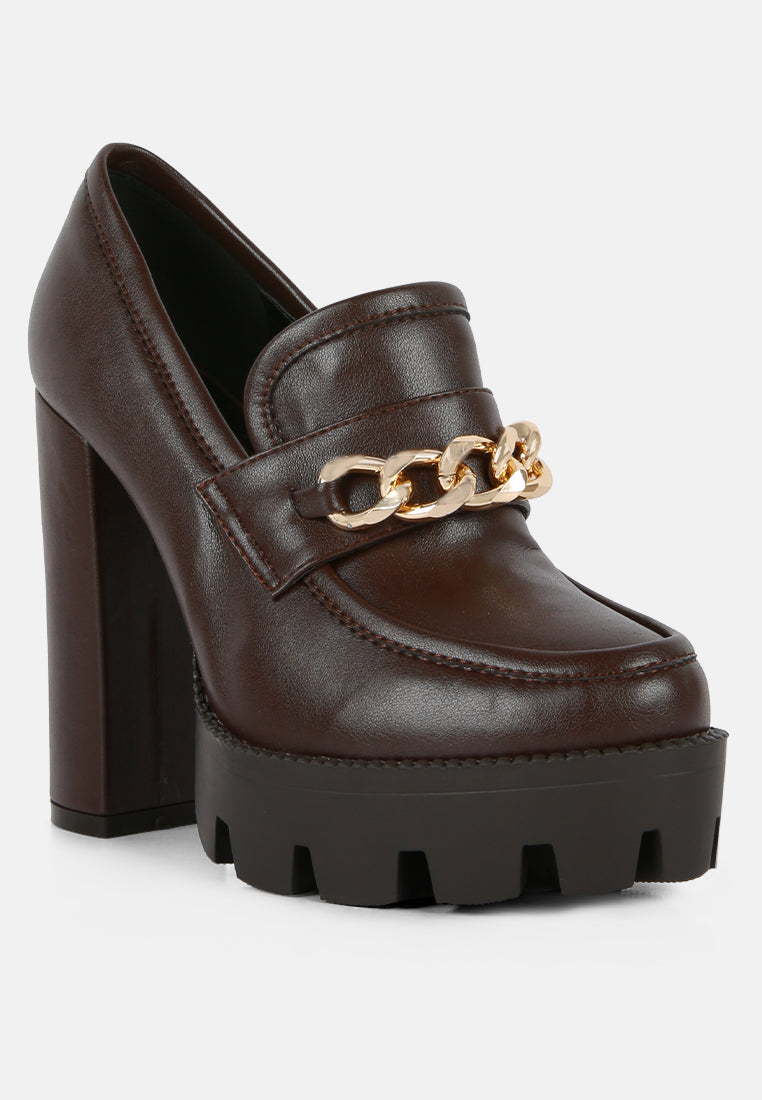 Y2K Chunky High Block Heeled Loafers - Tigbul's Variety Fashion Shop
