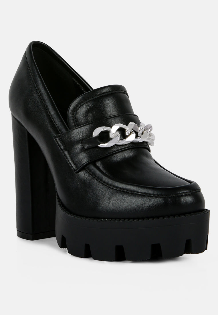 Y2K Chunky High Block Heeled Loafers - Tigbul's Variety Fashion Shop