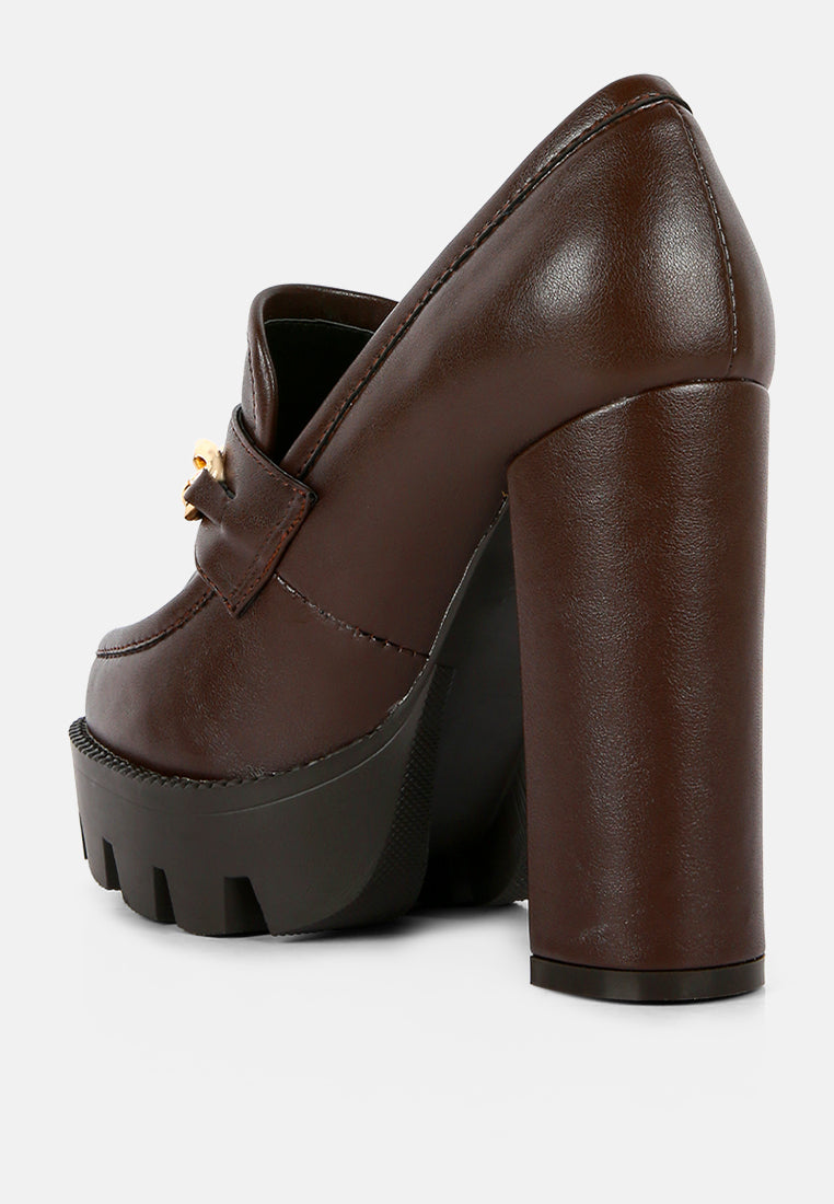 Y2K Chunky High Block Heeled Loafers - Tigbul's Variety Fashion Shop