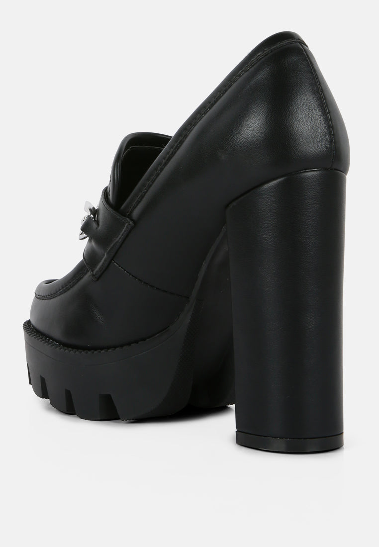 Y2K Chunky High Block Heeled Loafers - Tigbul's Variety Fashion Shop