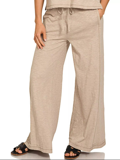 Zenana Cotton Slub Short Sleeve Tee and Pants Set - Tigbul's Variety Fashion Shop