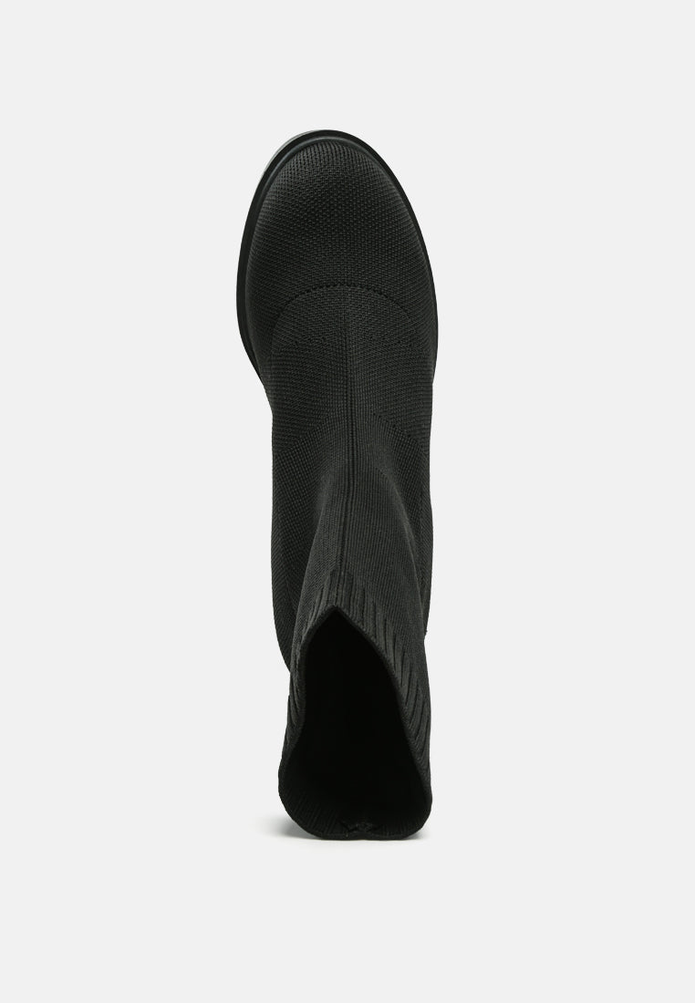 Zinnia Knitted Block Heeled Boots - Tigbul's Variety Fashion Shop