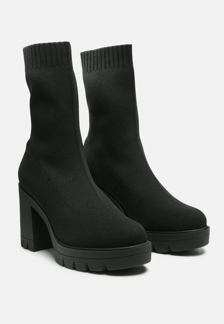Zinnia Knitted Block Heeled Boots - Tigbul's Variety Fashion Shop
