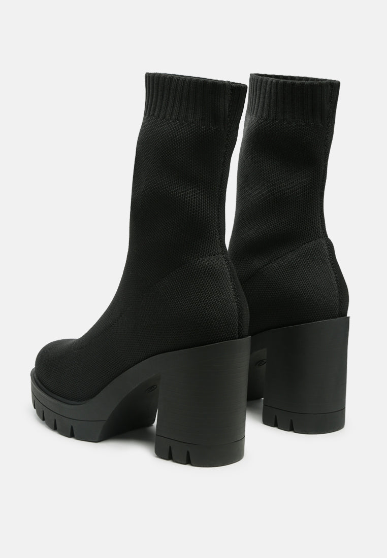 Zinnia Knitted Block Heeled Boots - Tigbul's Variety Fashion Shop