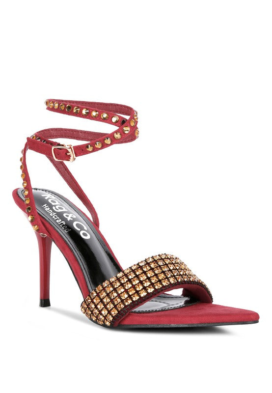 ZURIN Black High Heeled Diamante Sandals - Tigbul's Variety Fashion Shop