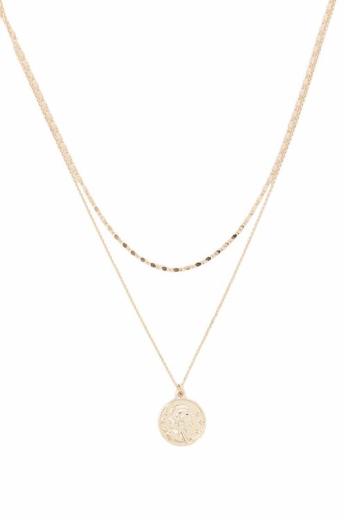 Coin Pendant Layered Necklace 17" Gold Brass Tone - Tigbul's