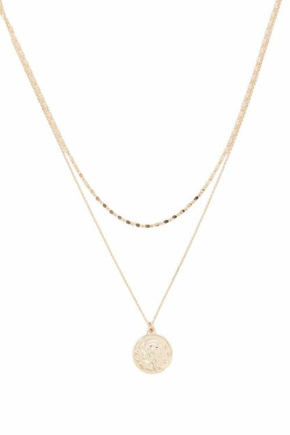 Coin Pendant Layered Necklace 17" Gold Brass Tone - Tigbul's