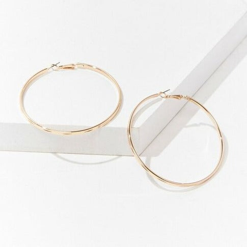 Etched Hoop Earring Set / Gold Color 2.5" - Tigbul's Variety