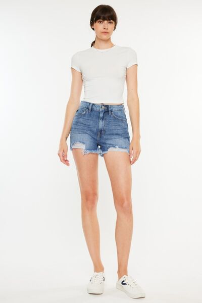 Kancan Distressed Raw Hem High Waist Denim Shorts - Tigbuls Variety Fashion