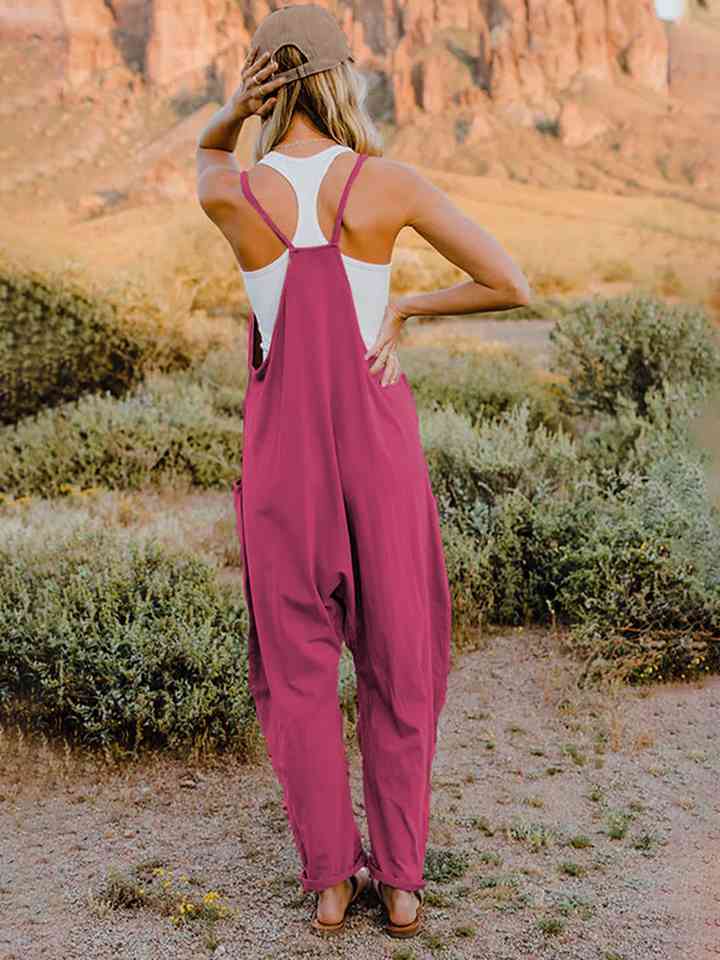 Dropped Crotch Sleeveless V-Neck Pocketed Jumpsuit - Tigbuls Variety Fashion